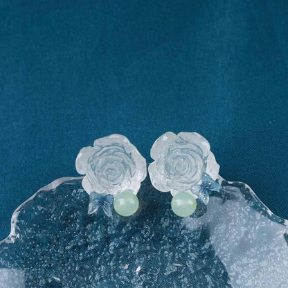 Vintage Resin Flower Earrings Camellia Flower Stud Earrings Large Transparent Flower Earrings Boho Transparent Petal Earrings Jewelry for Women