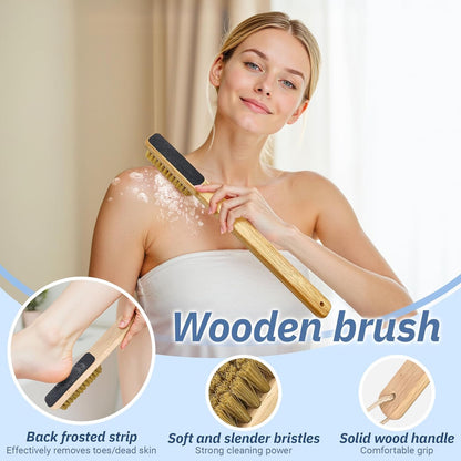 Long Handle Toe Gap Cleaning Brush+Body Shower Brush+Foot Grinder, Silicone Foot Scrubber for Shower, Feet Cleaner Scrub Foot Care for Seniors,Elderly, Men and Women,Grey