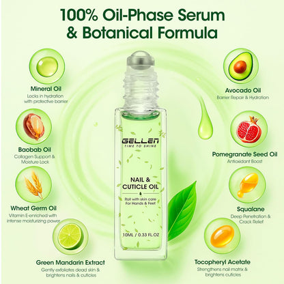 Gellen Cuticle Oil, Roll-On Nail Growth Oil, Nail Oil for Nail Growth & Repair & Strength, Green Citrus Avocado Baobab Oils Vitamin E, Nail Care for Damaged Skin & Thin Nails, Soften & Nourish Cuticle