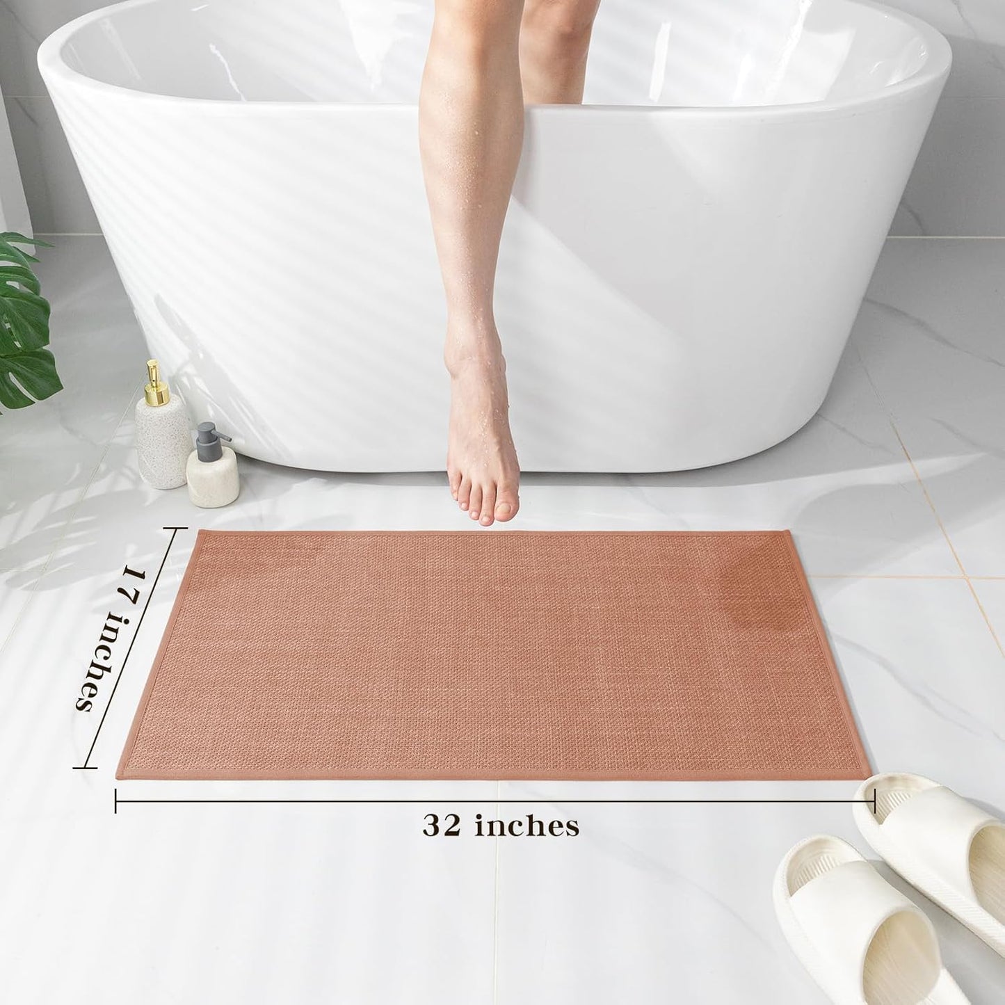 chakme Bathroom Rugs Mat 32x17, Ultra Thin Non Slip Bath Mat Quick Dry Absorbent Bath Mat for Bathroom Floor, (Dark Pink, 32"x17")