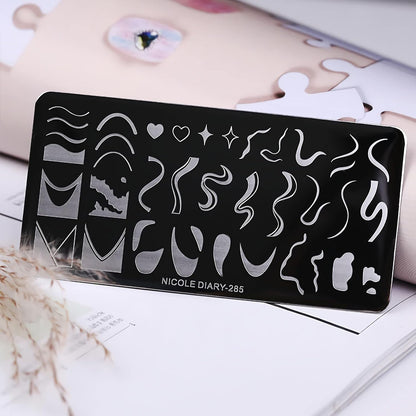 1 Pcs French Nail Stamping Plates Wavy Striped Tip Nail Stamp Template Heart Nail Design Stencil