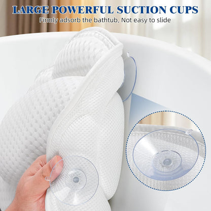 Bath Pillows for Tub, Afitton Luxury Bath Pillow Bathtub Pillow Headrest Neck and Back Support - with 4D Air Mesh Fabric & 6 Powerful Suction Cups, Ergonomic Bath Accessories Spa Gifts for Women Men