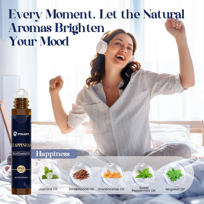 Essential Oil Roller Set, (Sleep, Relax, Happiness) Aromatherapy Roll On for Body Skin Care, Home - Natural Aromatherapy Gift, Relaxtion Gift, Stress Relief Gift for Women and Men