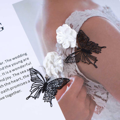 Vintage Black Butterfly Flower Drop Earrings Acrylic Flower Earrings White Flower Studs Earrings Black Hollow Butterfly Earrings Jewelry for Women