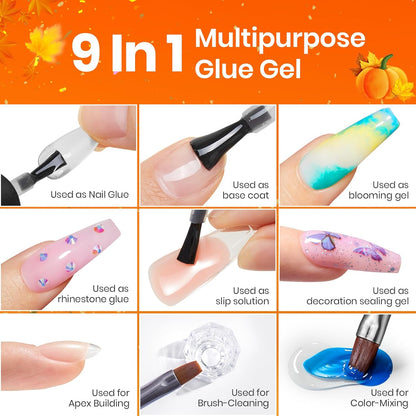 Beetles Gel Nail Extension Kit Almond Shape, Easy 9 in 1 Glue Uv Led Set Etch X Nail Tips Short Almond Half Matte Tips, Gift for Women & Girls, 504 pcs