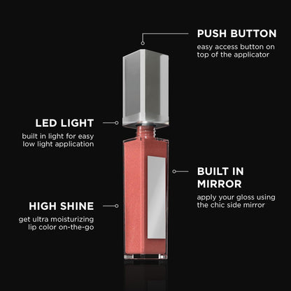 Pure Cosmetics Pure Illumination Lip Gloss - LED-lit Applicator w/Side Mirror - Non-Sticky, Moisturizing & Hydrating Lip Glosses - Soothes & Protects Dry Chapped Lips (Caribbean Coral)