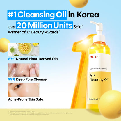ma:nyo Pure Cleansing Oil Korean Facial Cleanser, Blackhead Melting, Daily Makeup Removal with Argan Oil, Korean Skin care 6.7 fl oz *(2 Pack)
