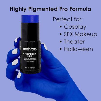 Mehron Makeup CreamBlend Stick | Face Paint, Body Paint, & Foundation Cream Makeup | Body Paint Stick .75 oz (21 g) (Blue)