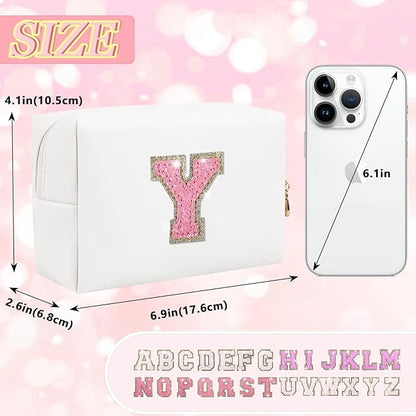 Initial letter patch makeup bag,