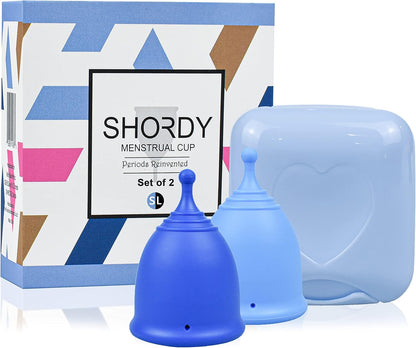 SHORDY Menstrual Cups Set of 2(Small+Large) with Box Soft Menstrual Cup & Flexible Period Cups for Women Upto 12 Hours Eco-Friendly & Safer Tampons Discs Pads Alternative Copa Menstrual (Blue)