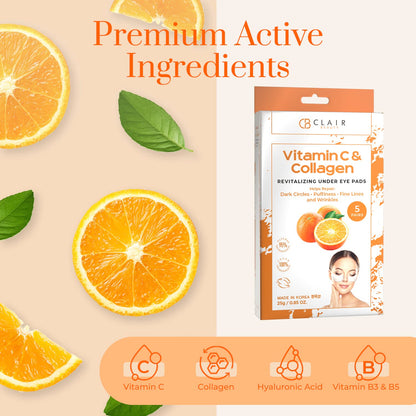 Vitamin C & Collagen Under Eye Patches - Diminishes Dark Circles & Puffiness, Anti-aging, Cooling & Soothing Eye Pads - Cruelty Free Korean Skin Care For All Skin Types