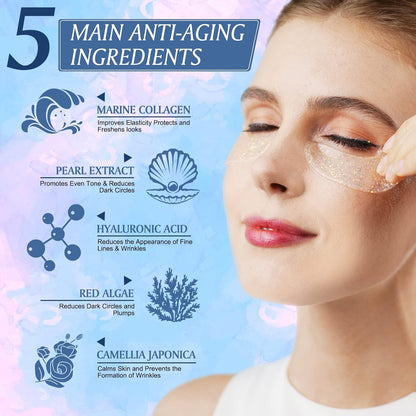 NUEDSFXO Eye Gels, Under Eye Masks for Puffy Eyes & Dark Circles & Eye Bags, Natural Marine Collagen Hyaluronic Pearl Under Eye Patches, Face Moisturizer Treatment, Reduce Wrinkles (18 Pcs)