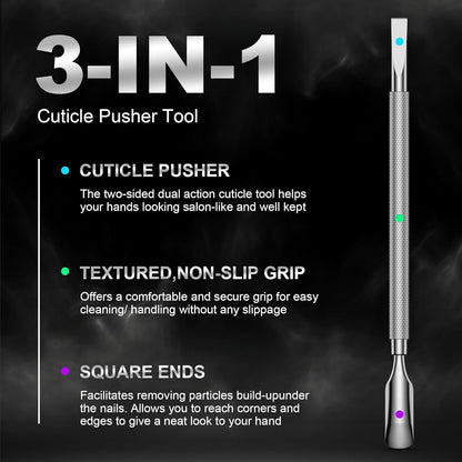 FERYES Professional Cuticle Pusher & Remover Tool - Stainless Steel Dual-Sided Nail Care Tool for Manicure & Pedicure - 5.2 Inch Salon & Home Use