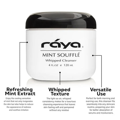 Raya Mint Soufflé Facial Cleanser (102) - Face Wash for Sensitive Skin, Combination & Oil Skin, Clears Pores, Sensitive Formula, Mint, 4 oz