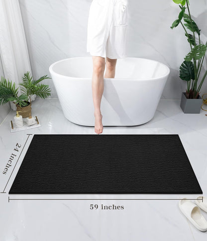 chakme Bathroom Rugs Mat 59x24, Ultra Thin Non Slip Bath Mat Quick Dry Absorbent Bath Mat for Bathroom Floor, (Black, 59"x24")