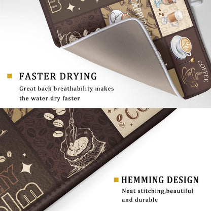 Brown Coffee Dish Drying Mat 18x24 Inch Coffee Cup Espresso Machine Pad Absorbent Washable Dish Rack Pad for Kitchen Counter Cafe Bar