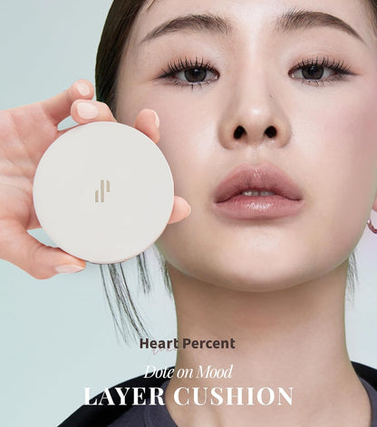 Heart Percent Dote on Mood Layer Cushion SPF 50+/PA+++ with Refill, Satin Glow Silky Flawless Finish Full Coverage Advanced Skincare Foundation (#21Y)