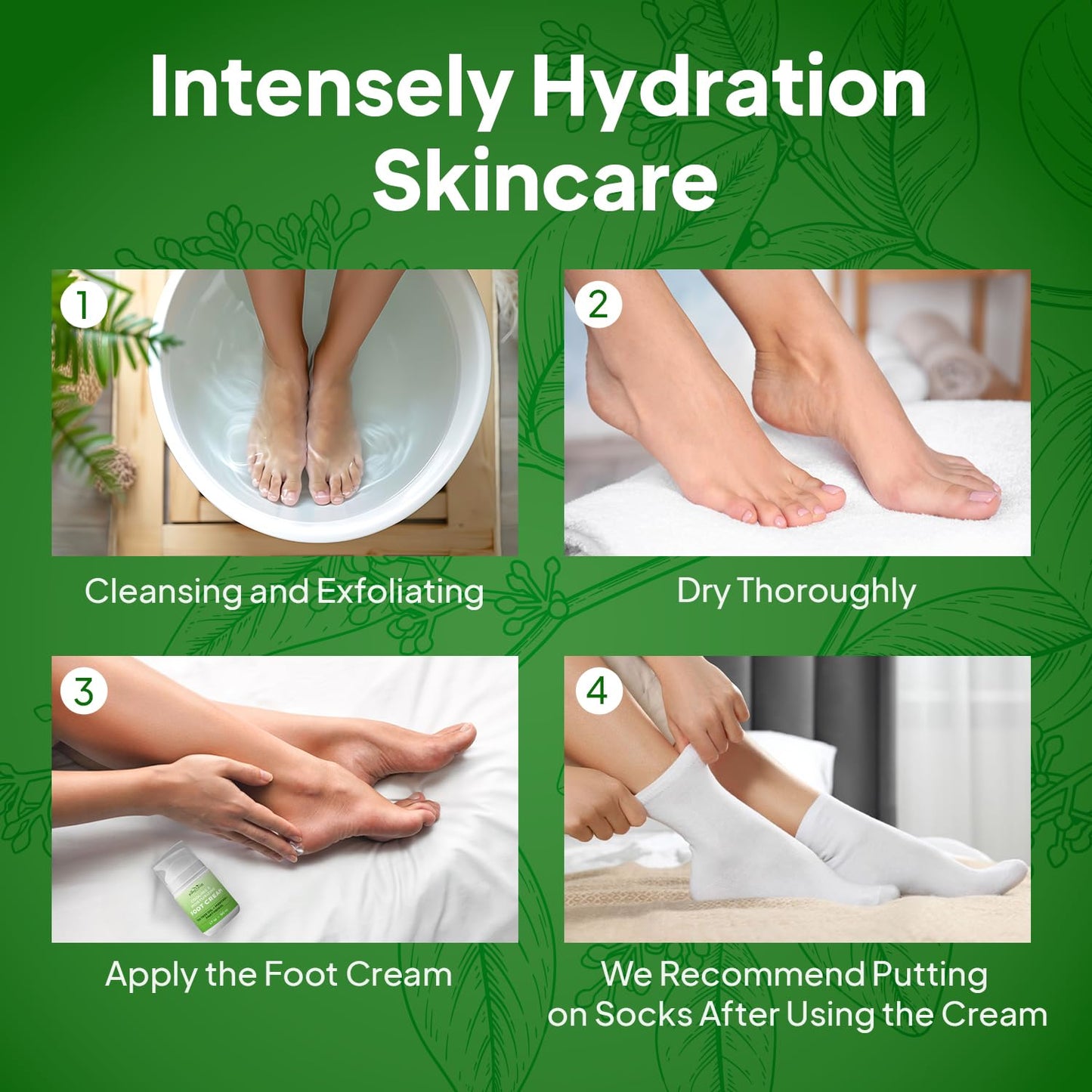 2 Pack Foot Cream for Dry Cracked Feet and Heels - Natural Moisturizer, Corn, Calluses Treatment - Skin, Body Lotion, Panthenol, Tea Tree Oil, Menthol 1.7 Oz