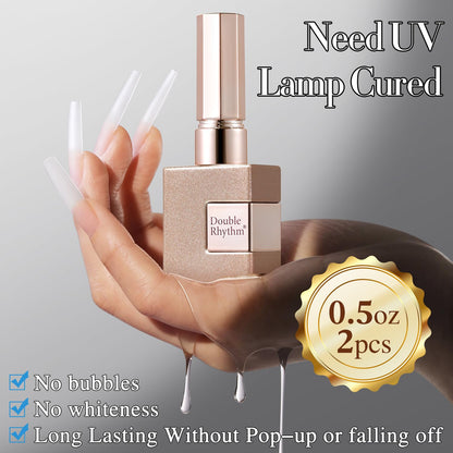 Double Rhythm 2PCS 0.5Oz Nail Glue Gel for False Acrylic Nail Tips and Press on Nails Gel Glue Nail Lamp Needed