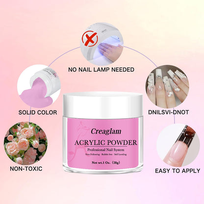 Acrylic Powder Large Capacity: 3Pcs 1 Oz. Orchid Glitter Super Nail Polymer for 3D Art Carving French Extension - 28g Pink-a-boo Phlox Pink Professional Acrylic Powder No Need Lamp