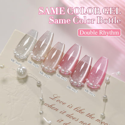 Double Rhythm Cat Eye Gel Nail Polish Set of 6 Same Color Same Bottle 0.5 Oz Shimmer Glitter with Magnet Holographic Reflective Magnetic UV Nail Polish Kit at Home (Silver Nude Pink-T6-42)