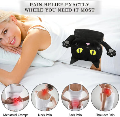 Microwave Heating Pad for Pain Relief, 17" x 9" Microwavable Heating Pads for Cramps, Back Pain, Neck Shoulder, Muscles, Knee, Joints, Natural Heat Pack Moist Heat, Black Cat