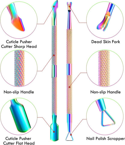 Cuticle Trimmer Cuticle Remover with Cuticle Pusher, XUNXMAS Professional Stainless Steel Durable Pedicure Manicure Tools Cutter Nipper Scissor Clipper for Fingernails and Toenails Dead Skin