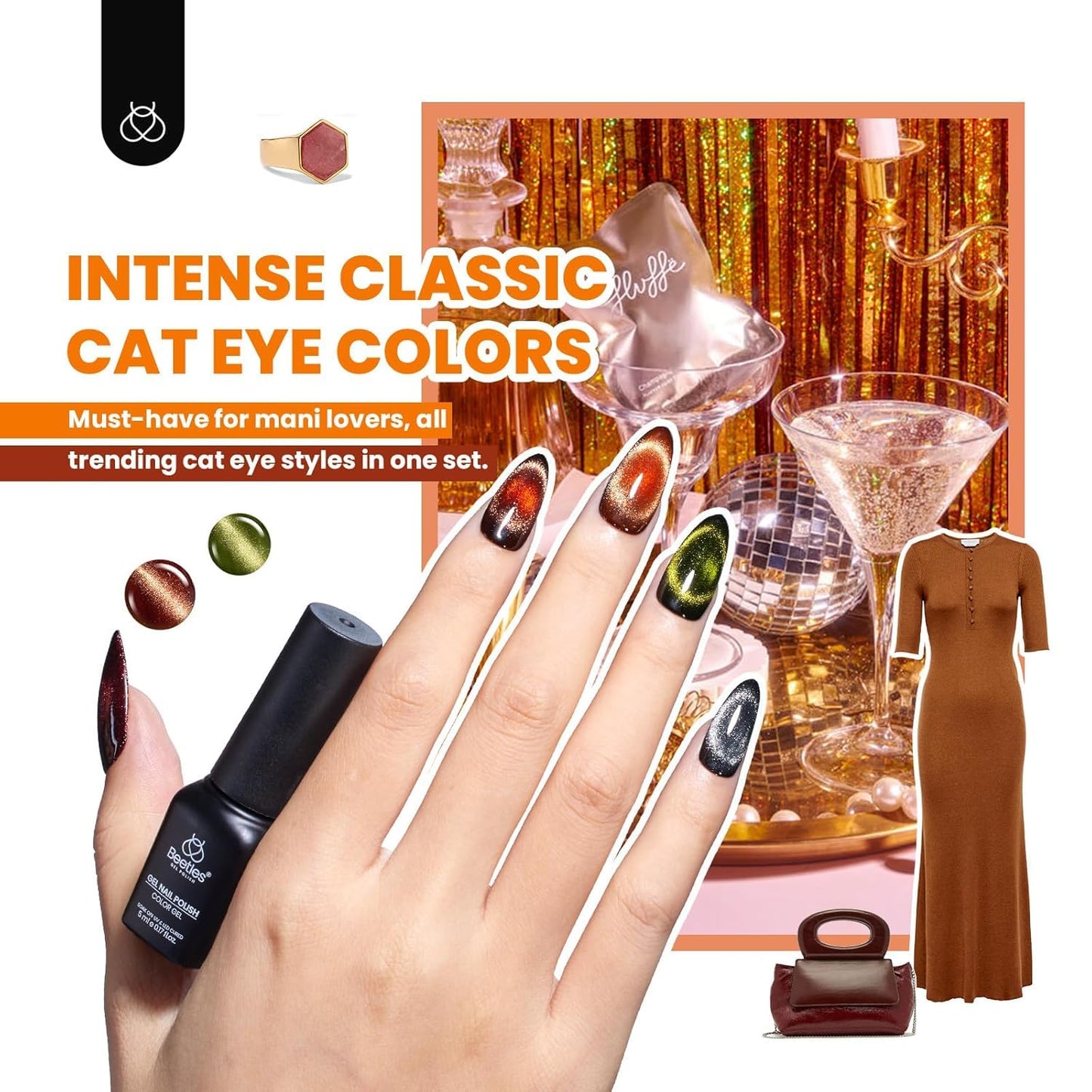 Beetles Cat Eye Gel Nail Polish Set - 20 Colors Nude Pink Green Blue Red Brown Black Magnetic Gel Polish Base Gel Matte Glossy Top Coat Lush Velvet Soak Off UV Manicure Salon DIY Gift for Women