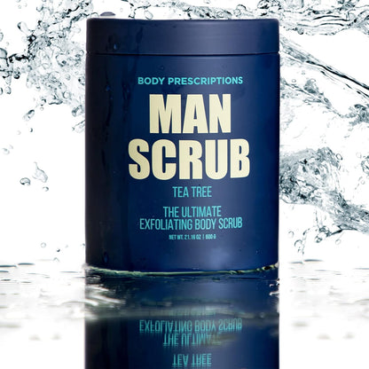 Body Prescriptions Men’s Exfoliating Body Scrub – Ultimate Skin Cleansing Wash in Jar with Twist-Top Lid, For All Skin Types, 21 Ounce (Pack of 1), Tea Tree
