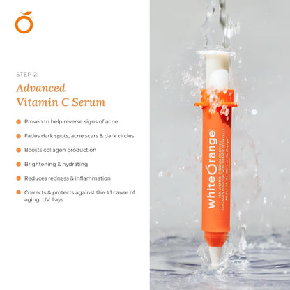 White Orange Full System 3 Step Skincare Routine Premium Anti-Aging Regimen Bundle For Healthy Glowing Skin - Revitalizing Cleanser, Advanced Vitamin C Serum & Universal Tinted Moisturizer with SPF 44