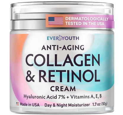 Collagen Cream for Face, Neck & Décolleté, Anti Aging Facial Moisturizer for Women with Hyaluronic Acid, Vitamin E, Made in USA, Anti Wrinkle Face Cream, Neck Creams for Tightening and Firming, 1.7oz