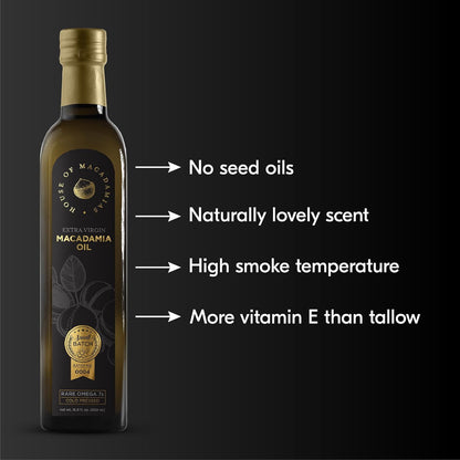 House of Macadamias, Macadamia Nut Oil, Extra Virgin, High Heat Cooking Oil, Cold-Pressed, 16.9 fl. oz. Glass Bottle - 100% Pure, Seed-Oil Free