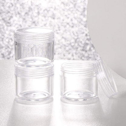 Refillable Cosmetic Sample Jars - 100 Pack 20g (0.7oz) Clear Small Travel Containers with Lids + 10 Mini Makeup Spatulas - BPA Free