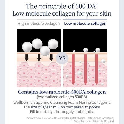 WELLDERMA Sapphire Collagen Cleansing Foam, 150mL – Gentle Facial Cleanser with Hydrolyzed Collagen & Glycerin, Moisturizing Creamy Lather