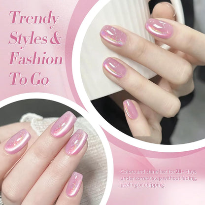 BORN PRETTY Pink Cat Magnetic Eye Gel Nail Polish Rainbow Holographic Moonlight Glass Magnetic Gel Nail Polish 15ML