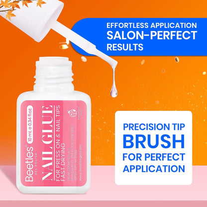 Beetles 10ML Super Strong Nail Glue for Press Ons, Nail Tips, Acrylic Nails No Uv Light Needed Nail Bond Brush in Nail Glue for Press On Nails Fake Nails Long Lasting for Beginners DIY Home