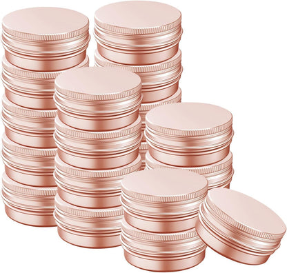 0.5 Ounce Aluminum Tin Jar with Screw Cap 15mL Tin Cans Refillable Containers for Cosmetic, Lip Balm, Cream, Lotion, Balms, Spices, Salve, Rose Gold 40 Pcs