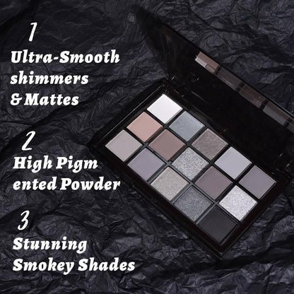 15 Colors Black Gray Silver Matte Shimmer Eyeshadow Palette for Eye Makeup,High Pigmented Brown White Eye Shadow Primers Powder Palet de sombras de ojos
