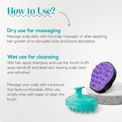 HEETA Hair Scalp Massager Shampoo Brush 2 Pack, Soft Silicone Bristles to Remove Dandruff, Waterproof Hair Scrubber for Both Wet Dry Hair, Suitable for Men & Women (Green & Black)