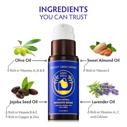 Ancient Greek Remedy Foot Cream for Dry Cracked Heels and Feet — Organic Moisturizing Cracked Heel Treatment for Women and Men - Intensive Repair Foot Lotion with Natural Ingredients