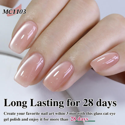 Double Rhythm Jelly Glass Cat Eye Gel Polish with Magnet 15ML Holographic Glitter Shimmer Translucent Sheer Color Magnetic Nail Polish Salon DIY at Home (Jelly Nude-MC1103)