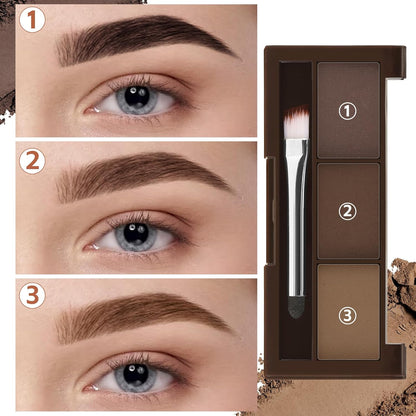 3 Colors Eyebrow Powder Set, Brow Powder Makeup Palette, Defining and Sculpting Brows, Waterproof Eye Contour Kit with Brush Applicator
