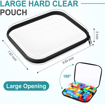 Sanwuta 6 Pcs Clear Hard Zipper Case Pencil Pouches Hard Plastic Zipper Pouches Makeup Bag Transparent Cases for Snacks Plastic Storage Organizer Box for Travel(Black,9.84 x 7.87 x 2 Inch)