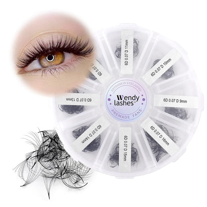 Pre-made Fans Eyelash Extension 500+6D Loose Volume Fans D Curl Premade Volume Fans 9-16mm