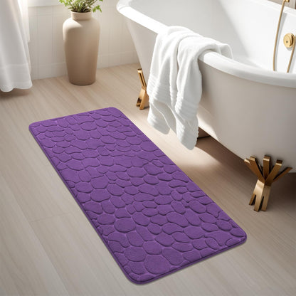 YIHOUSE Memory Foam Runner Rug, Cobblestone Bathroom Runner Rugs Super Water Absorbent Bath Mats for Bathroom Machine Washable Bath Rugs Runner for Hallway Bedroom Laundry Room(20 x 47,Eggplant)
