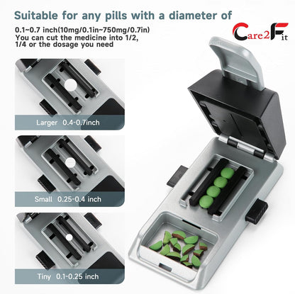 Auto Centering Pill Cutter Device, Pill Splitter Made of Aviation Aluminum Alloy with 402 Stainless Blade, Anti Cut Design,Ergonomic Operation Control,Designed in The USA (Silvery)