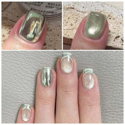 Born Pretty Green Chrome Nail Powder Super Glossy Mirror Effect Metallic Nail Powder Cat Magnetic Eye Nail Powder Nail Glitter Manicure Pigments for Nail Art Design