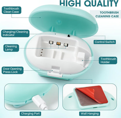 Toothbrush Sterilizer, Toothbrush Travel Containers With Holder, Portable USB Charging Blue Light Toothbrush Cleaner Case (Pale Blue)
