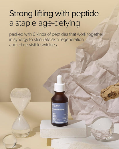 Mary&May 6 Peptide Complex Serum - Advanced Wrinkle Improvement with Firming and Lifting Effects - Korean Skincare - Fragrance Free, Hypoallergenic, Quick Absorbing, 1.01oz.