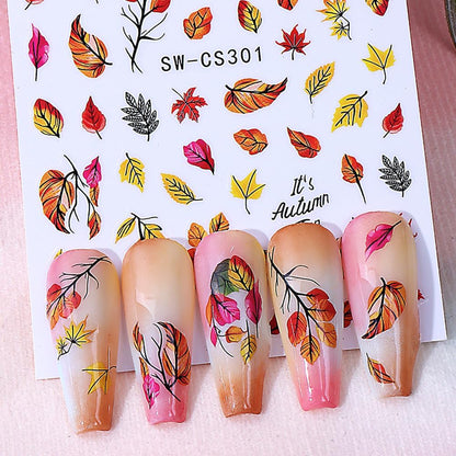 Fall Nail Stickers Maple Leaf Pumpkin Nail Art Decals Autumn Glitter Leaves Pine Nut Pumpkin Nails Design Self-Adhesive Nail Art Supplies Thanksgiving Gold Yellow Maple Leaf Stickers for Nails DIY